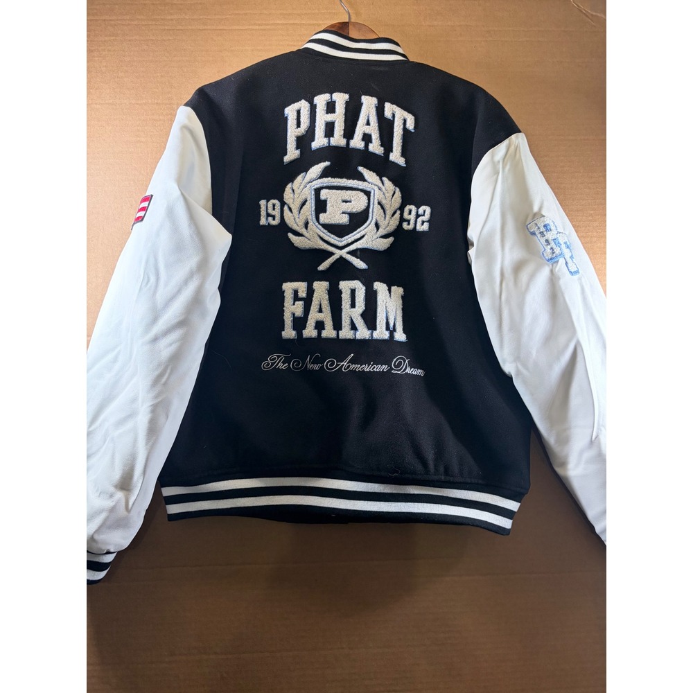 Phat Farm Varsity Jacket Mens Medium Black White Forever 21 Letterman 1992